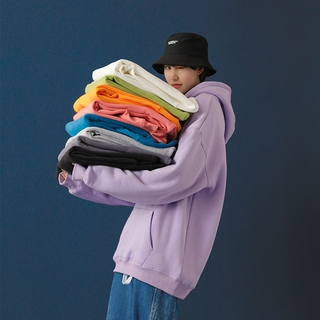  Áo hoodie tay dài màu trơn phong cách Hàn