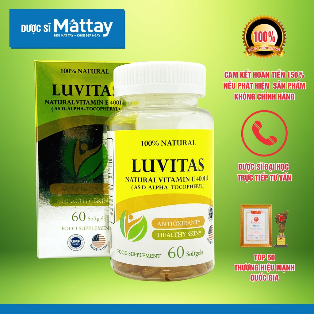 LUVITAS NATURAL 400IU BỔ SUNG VITAMIN E TỰ NHIÊN GIÚP ĐẸP DA, CHỐNG LÃO HÓA | NHẬP KHẨU CHÍNH HÃNG USA [ Giá tốt ]