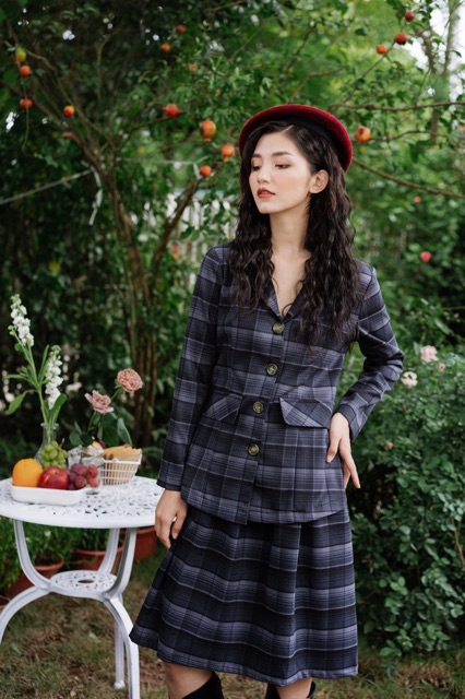 Sarah set ( set áo giả vest và chân váy)