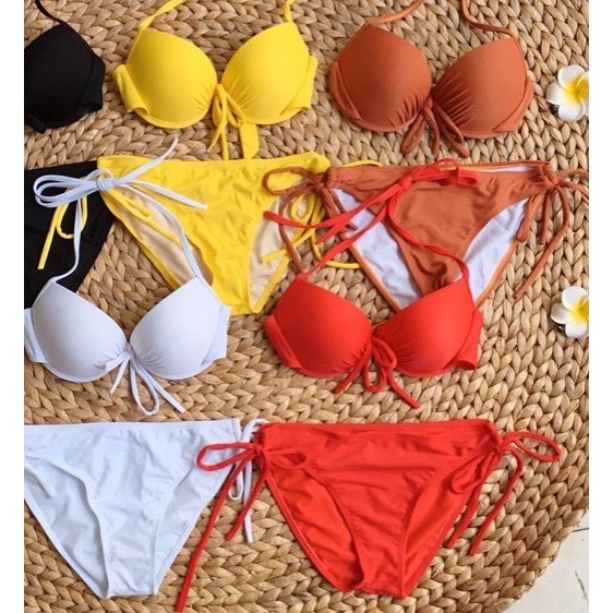 Bikini 2 Mảnh Nơ Ngực Cột Lưng Nhiều Màu, Đồ Bơi Tam Giác Gọng Mút Dày Gợi Cảm [Ảnh Chụp Thật] - OS021