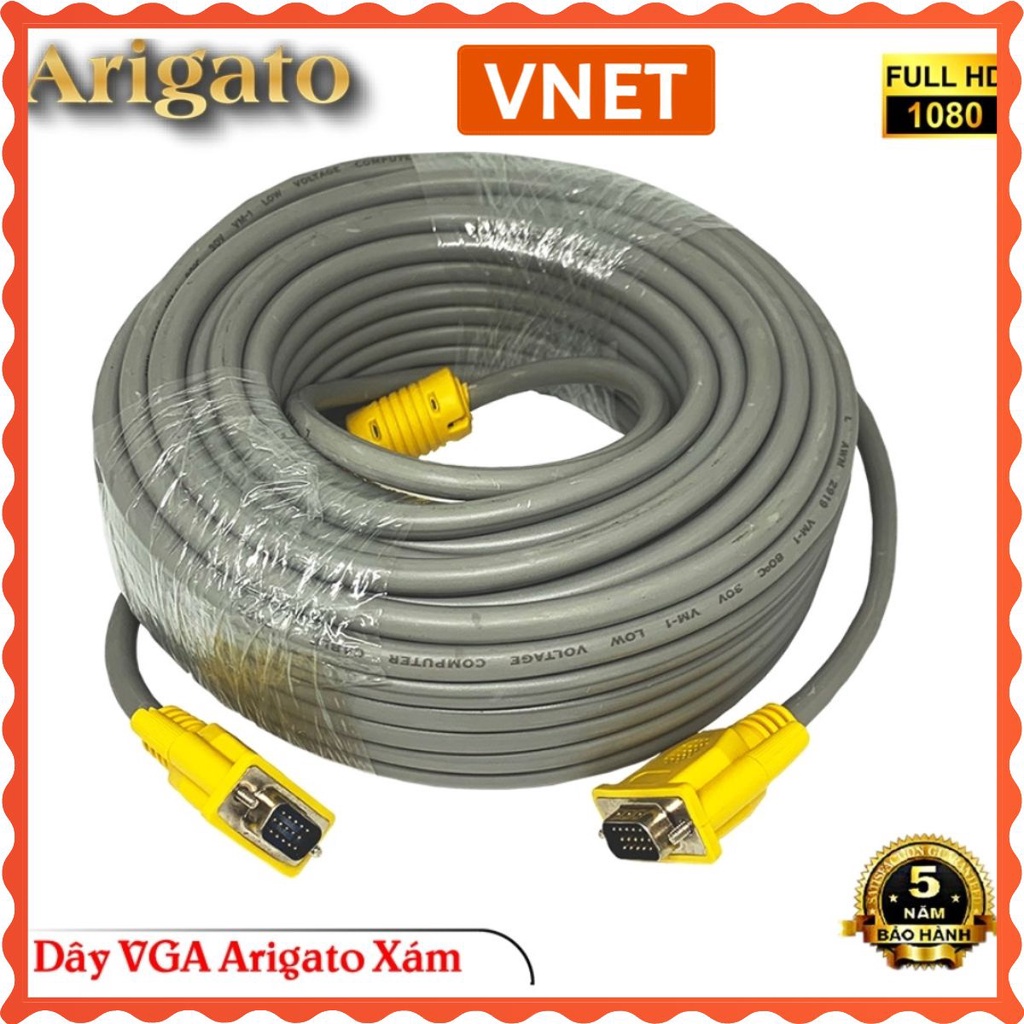 Dây cáp VGA 10M 15M 20M 30M Arigato Tím 3+9 Đen 3+6 hàng xịn chống nhiễu cao cấp VNET