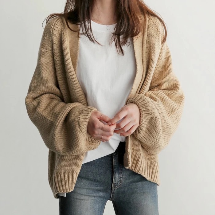 Áo Khoác Len Cardigan Tay Dài Dáng Rộng Thời Trang Hàn Quốc Cho Nữ