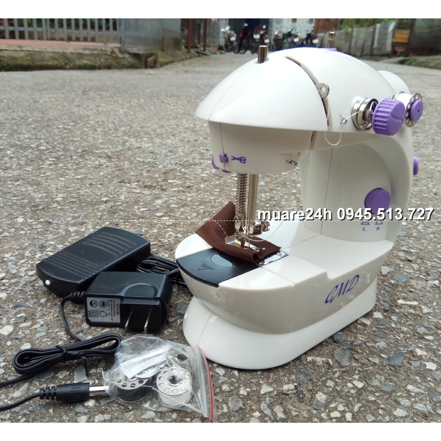 Máy may mini Sewing Machine SM-202A CMD (Trắng phối tím)