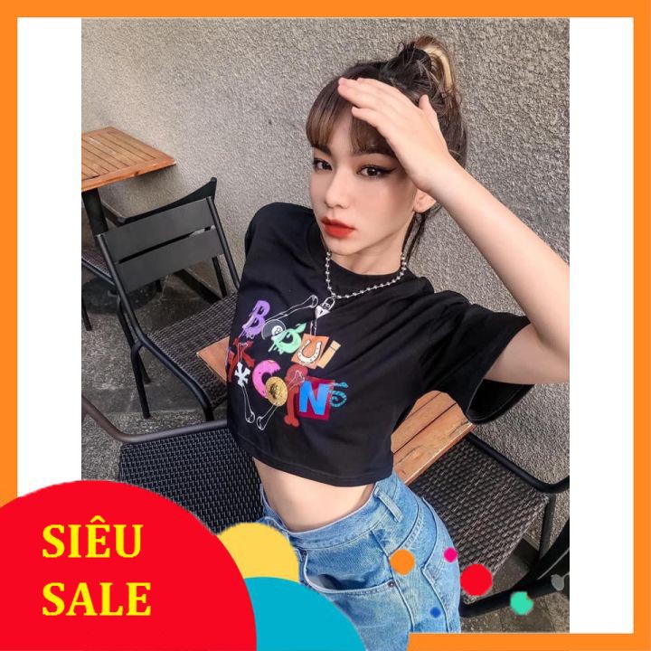 Áo Croptop Nữ BoBui 🦋FREESHIP🦋 Áo Phông Dáng Ngắn Cộc Tay In Chữ