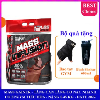 Sữa tăng cân tăng cơ cao cấp Mass Infusion hương Chocolate bịch 5.45 kg có enzym tiêu hóa – Hàng nhập chính hãng