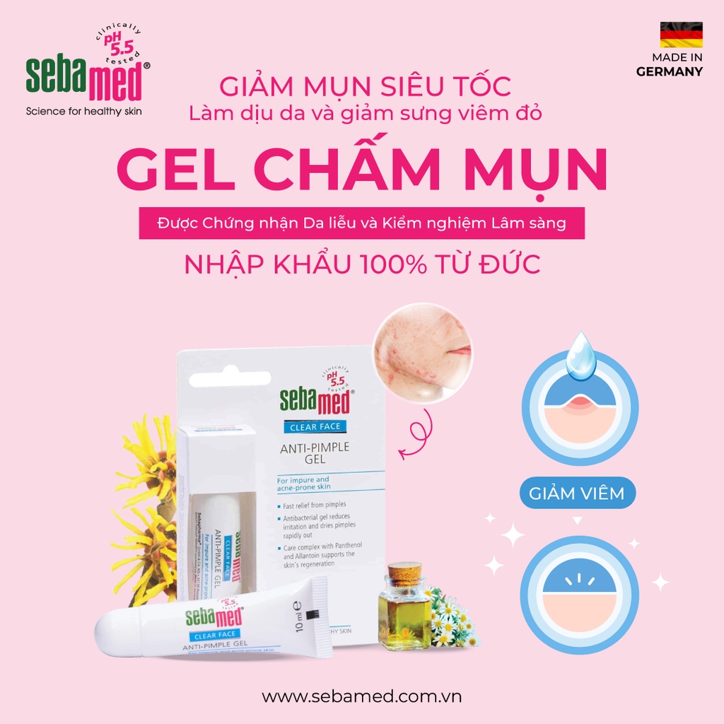 Gel giảm mụn kháng khuẩn &amp; làm dịu da Sebamed Clear Face Anti-Pimple pH5.5 (10ml)