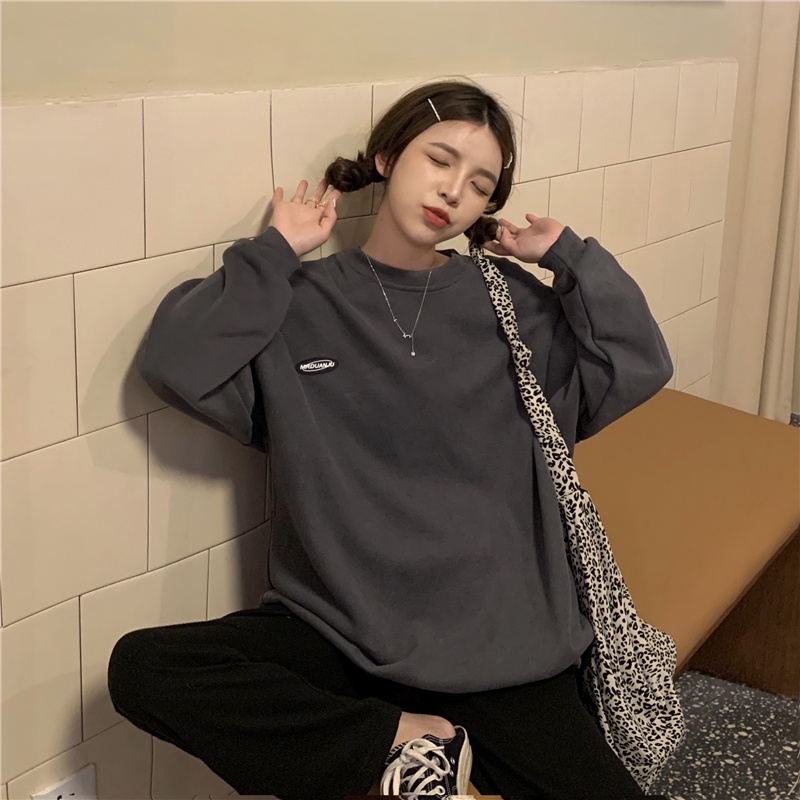 Áo sweater tay dài in họa tiết phong cách Hàn Quốc xinh xắn cho nữ
