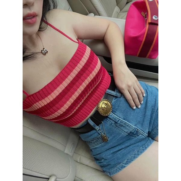 Áo len dây dệt kim phối màu sọc nổi bật