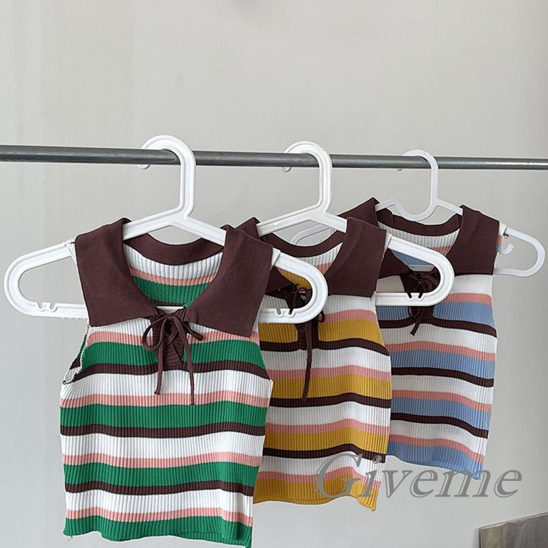 Áo Lửng Hai Dây Dệt Kim Họa Tiết Kẻ Sọc Nhiều Màu Sắc Thời Trang Mùa Hè Cho Nữ