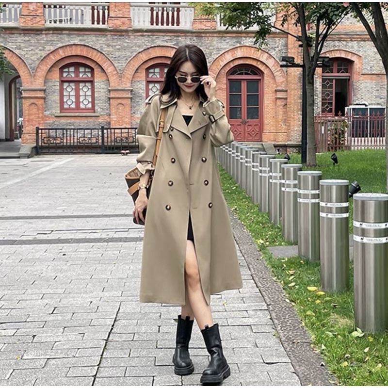 Áo Khoác Măng Tô Nữ, Áo Khoác Măng Tô Kaki Dáng Dài Phong Cách Hàn Quốc Lisa_ Hàng Order QCCC Có Ảnh Thật