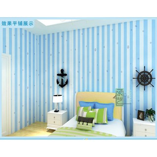 decal giấy dán tường sọc kẻ xanh trắng ngôi sao keo sẵn khổ 10m x45cm