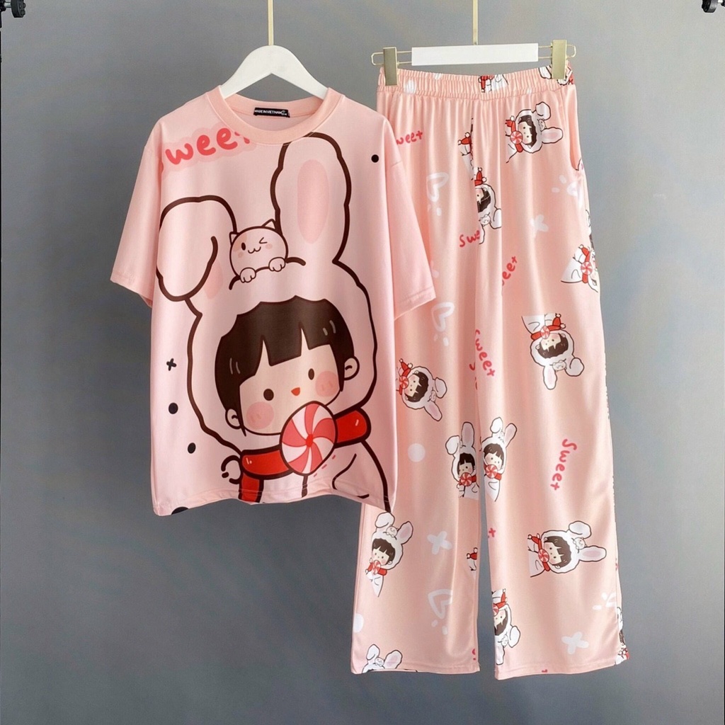 Quần thun dài nữ mặc nhà ống suông hoạ tiết hoạt hình cartoon dễ thương SIB072