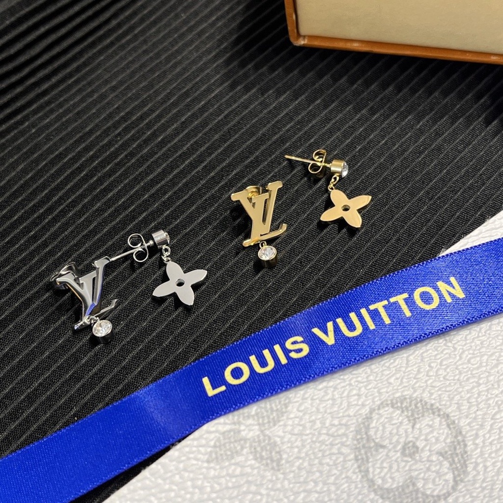 LOUIS VUITTON Khuyên Tai Tròn Bằng Thép Titan In Logo LV Thời Trang