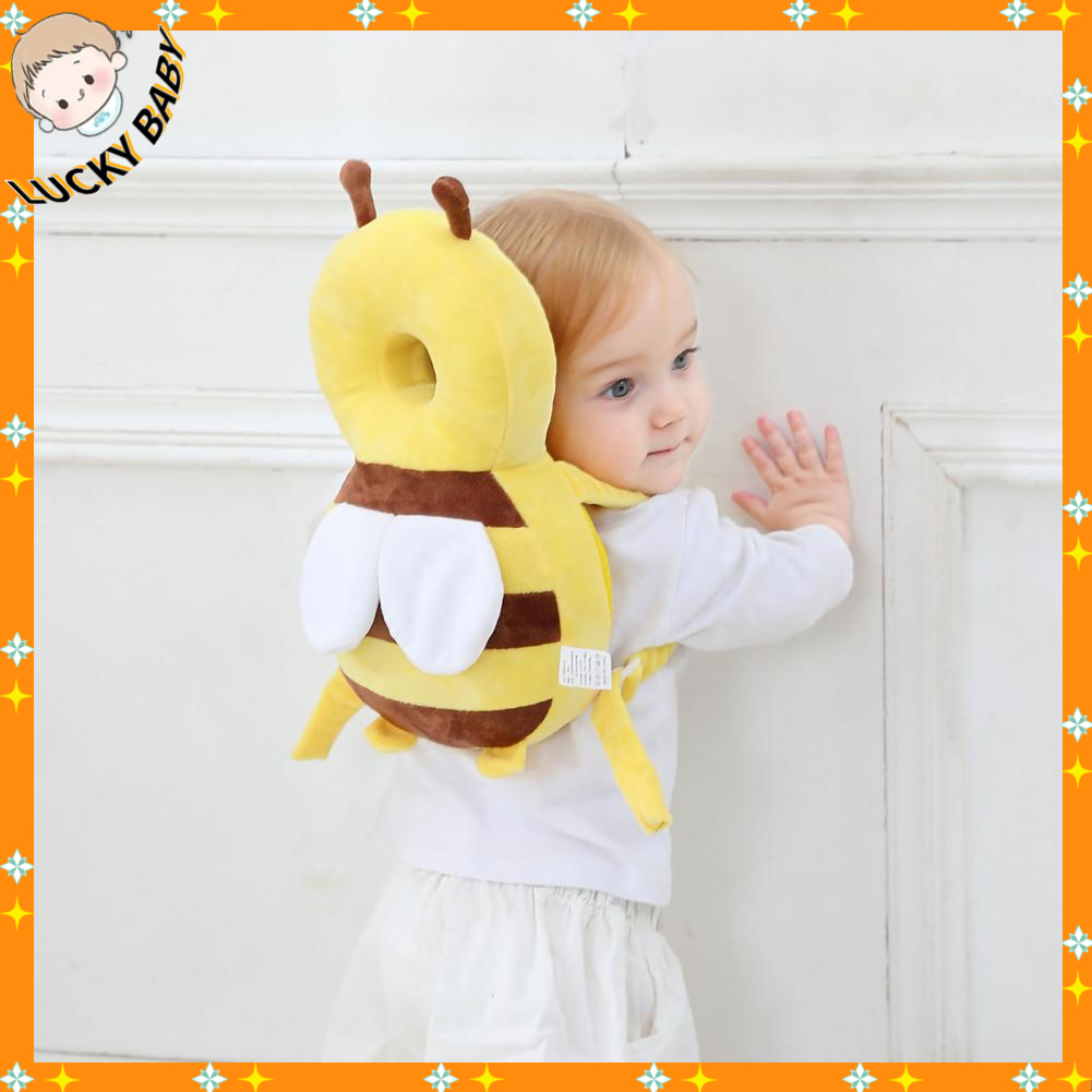 LUCKYBABY Bộ bảo vệ đầu cho bé có thể điều chỉnh thoáng khí Hình con ong dễ thương Đệm trẻ mới biết đi với dây đeo ngực màu vàng