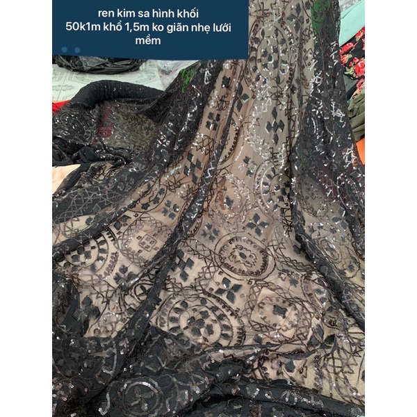 Vải Ren, ren Hoa nổi-Vải Ren Kim Sa lấp lánh , ren kim tuyến may vấy áo dạ hội -Trang trí sự kiện- rèm phủ bàn