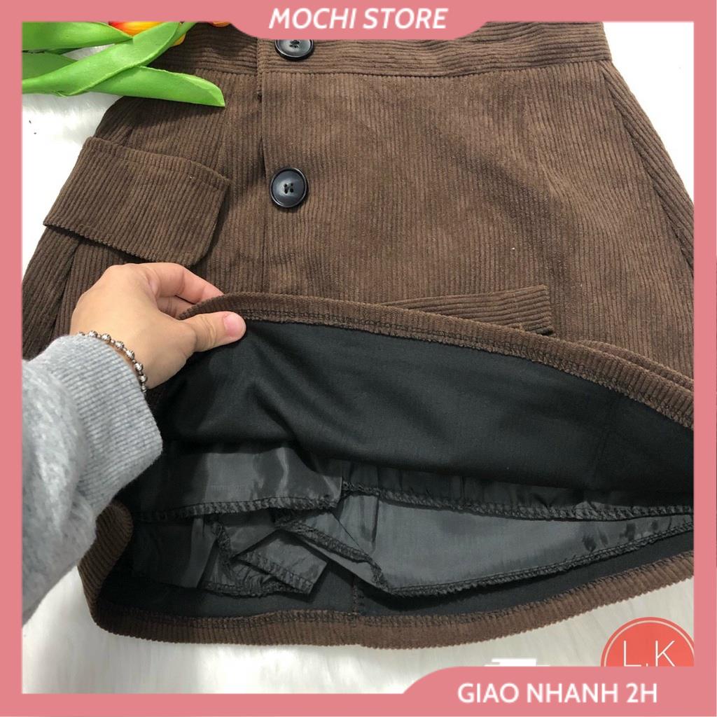 Chân Váy Nhung Nữ, Chân Váy Ngắn Chữ A ( Có Lót Quần ) Phối Túi Đính Nút Trang Trí Hàng Quảng Châu Cao Cấp, Full Size , | BigBuy360 - bigbuy360.vn