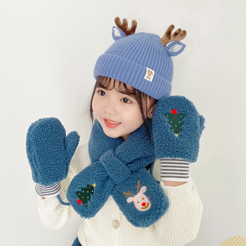 Bộ 3 Món Mũ beanie + Găng Tay + Khăn Choàng + Khăn Choàng + Mũ Họa Tiết Hoạt Hình Giữ Ấm Mùa