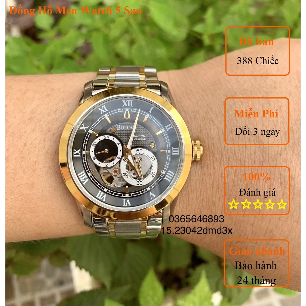 Đồng hồ BULOVA kim loại Nhật Bản Japan Nam Cơ tự động AUTOMATIC, lộ cơ 5ATM Kính SAPHIRE sang trọng Bảo Hành 24 Tháng