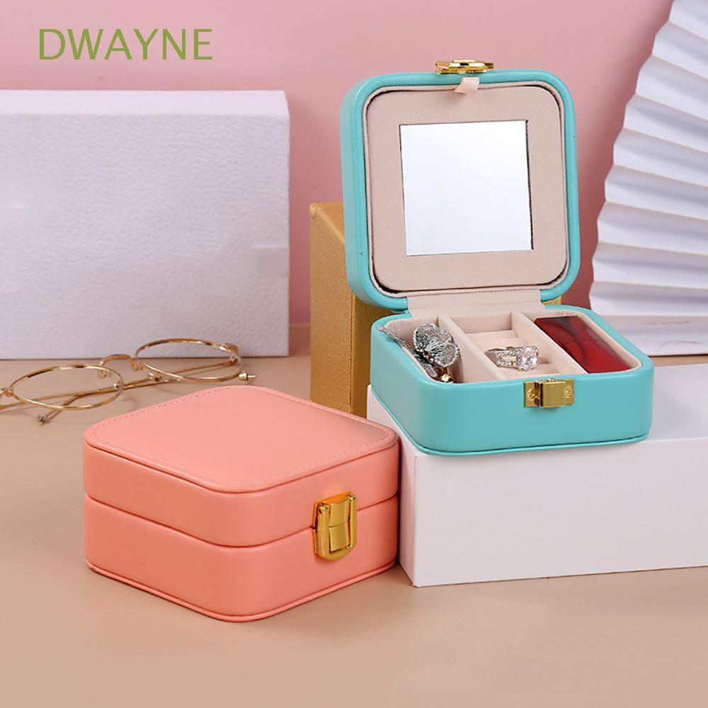 Hộp đựng trang sức bằng da PU hình vuông nhiều màu có gương thiết kế sang trọng tiện dụng