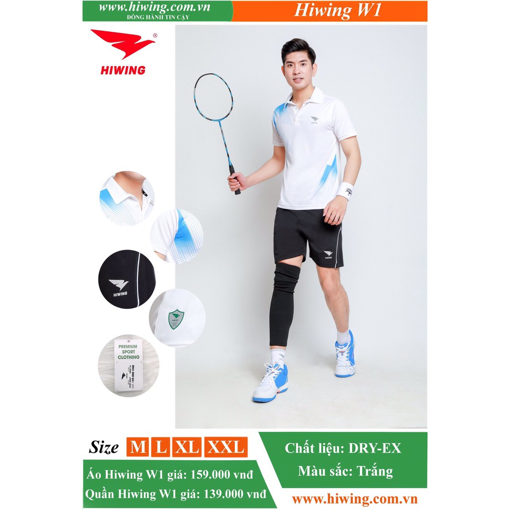 Áo bóng chuyền- cầu lông nam ,nữ chất vải thun mè cao cấp HIWING W1