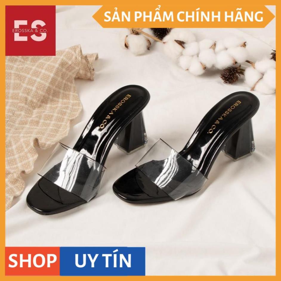 Dép mule cao gót quai trong Erosska thời trang mũi vuông gót trong cao 9cm màu nude _ EM040 | BigBuy360 - bigbuy360.vn