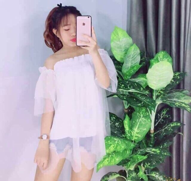 Áo trễ vai lưới công chúa
