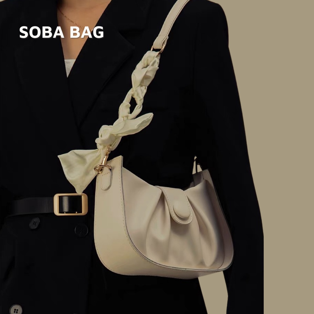 Túi xách đeo chéo có cúc dây nơ trắng dáng basic phong cách Hàn Quốc 126