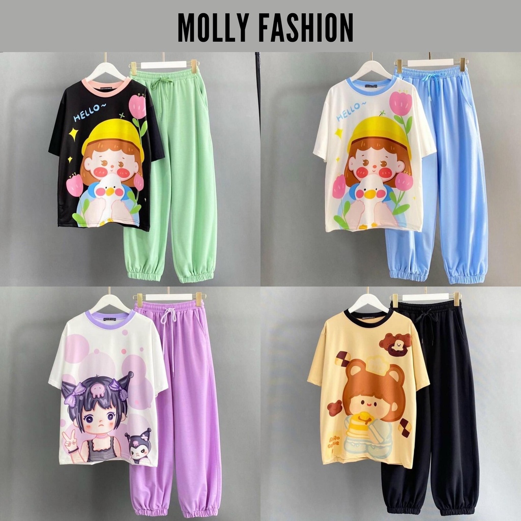 Set đồ bộ quần dài JOGGER BO GẤU NHIỀU MẪU BST 02 ❤️ Bộ hoạt hình form rộng Unisex Molly Fashion