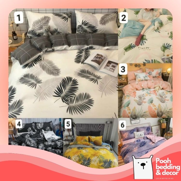 ( Freeship - Nhiều Mẫu) Bộ Chăn Ga Gối 4 Món cotton 3D 💋2 Vỏ gối ,1 Drap Freesize ,1 Vỏ chăn 💋Cotton 80% Lá Cọ Full Màu