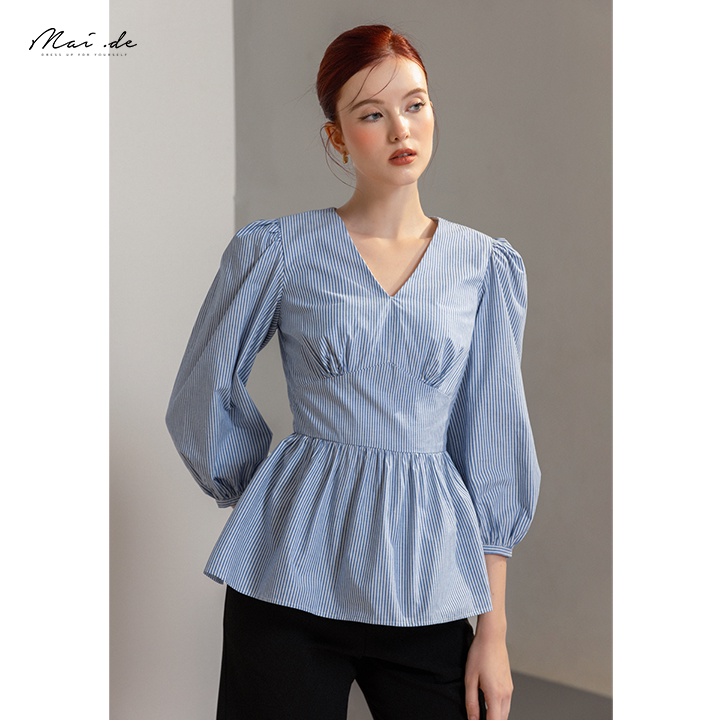 MAIDE Áo kiểu peplum cổ V tay nhún cách điệu thanh lịch ALINA TOP