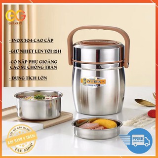 Cặp lồng đựng cơm, cháo ca mèn inox 304, 3 ngăn inox 304 gũi nhiệt có nắp phụ chống tràn
