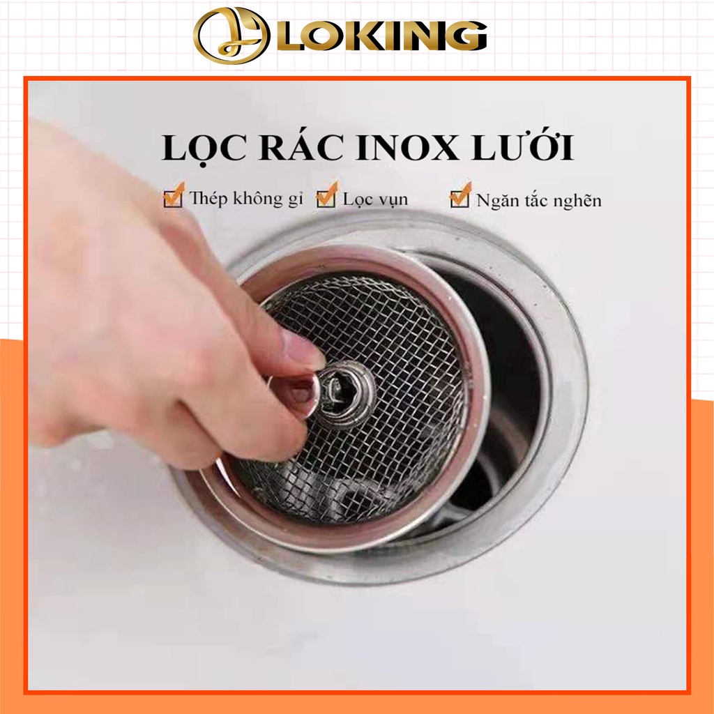Giỏ Lọc Rác Inox Cao Cấp Đậy Bồn Rửa Chén Bát Thoát Nước Nhanh, Rọ Lọc Rác Bồn Rửa Chén Bát, Có Núm Chặn - LOKING