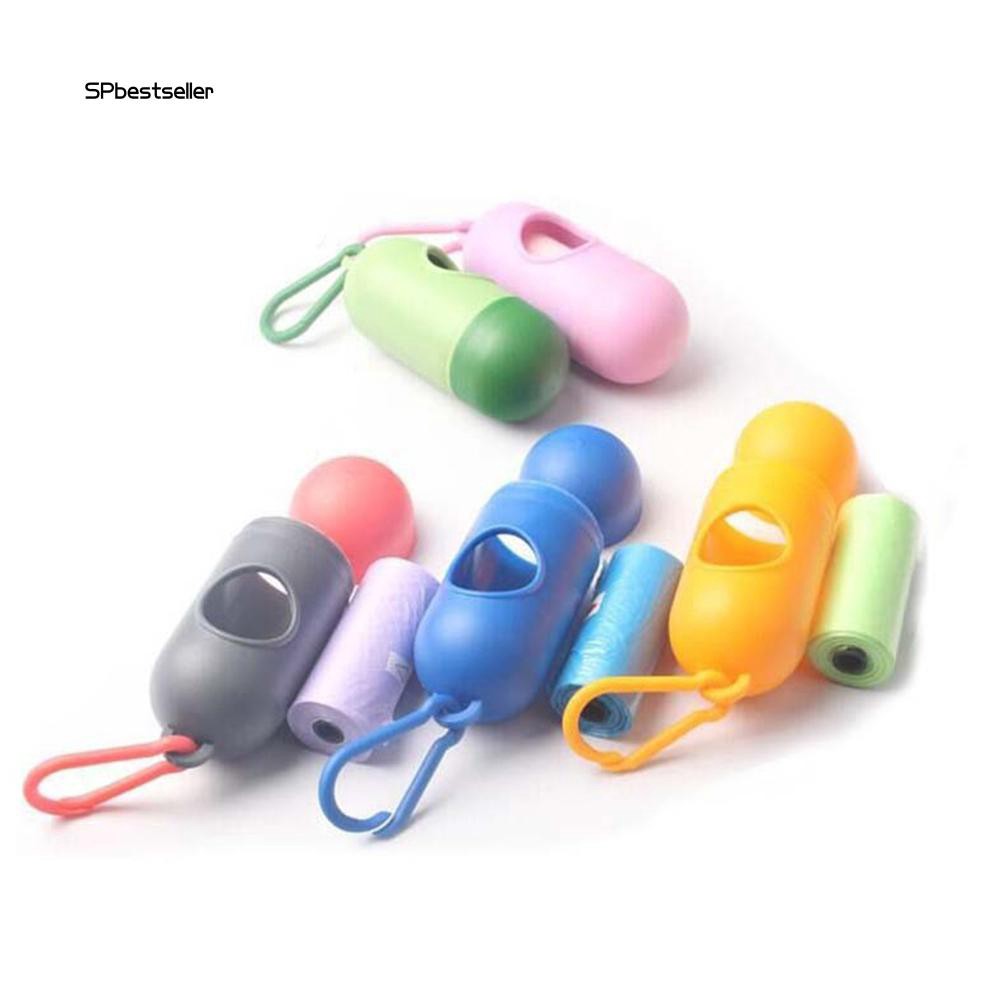 Set hộp đựng và cuộn 15 túi rác thải cho thú cưng làm từ nhựa nhỏ gọn sử dụng tiện lợi