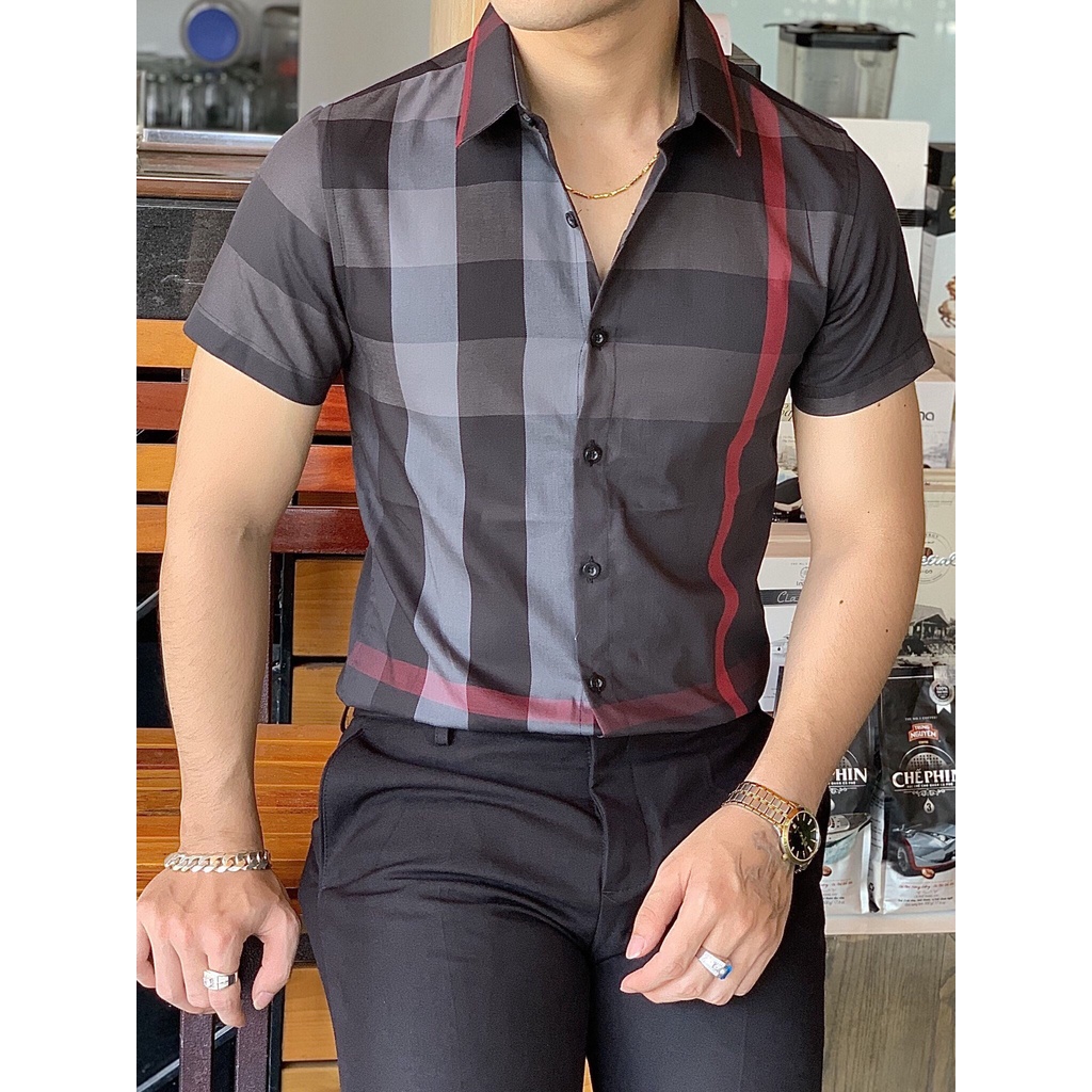 Áo sơ mi nam ngắn tay họa tiết kẻ to chất cotton xịn nhiều màu