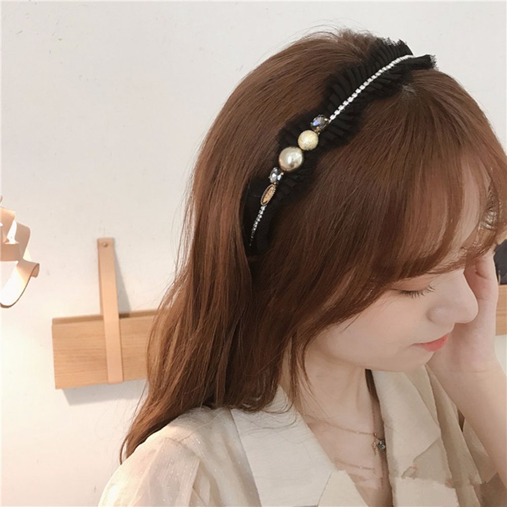 Băng Đô Cài Tóc Vải Lưới Đính Ngọc Trai Phong Cách Hàn Quốc Cổ Điển Cho Nữ