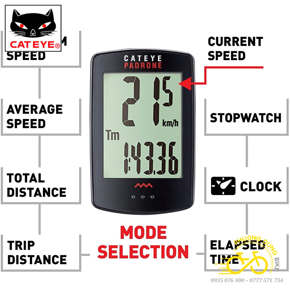 Đồng hồ đo tốc độ xe đạp không dây CATEYE PADRONE CC-PA100W
