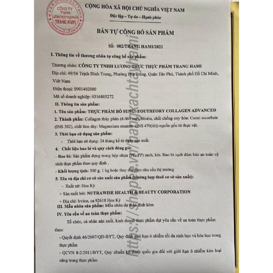 Collagen + Biotin đẹp da tóc  Collagen Youtheory Advanced Type 1,2&3 390 viên