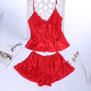 Bộ ngủ đùi sexy hai dây satin lụa mềm cao cấp phối ren ngực váy ngủ sexy giá rẻ