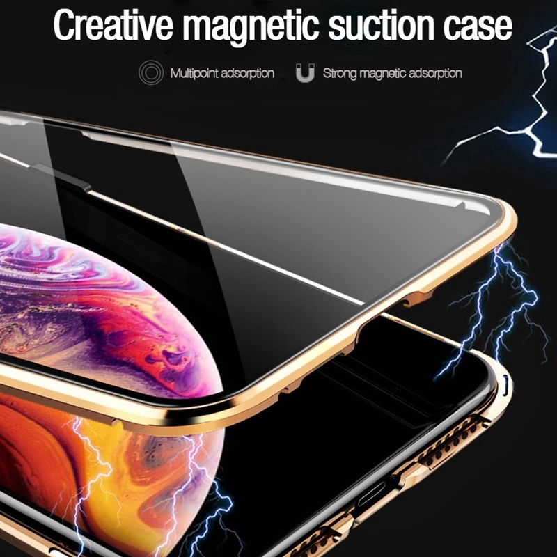 Topewon Ốp điện thoại hai mặt bảo vệ 360 độ mặt kính từ tính cho iphone XS XR X 7 8 Plus 11 Pro MAX