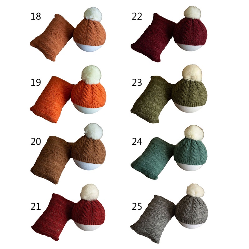 Bộ Gối Và Mũ Đan Len Xinh Xắn Dùng Làm Đạo Cụ Chụp Ảnh Cho Bé Sơ Sinh