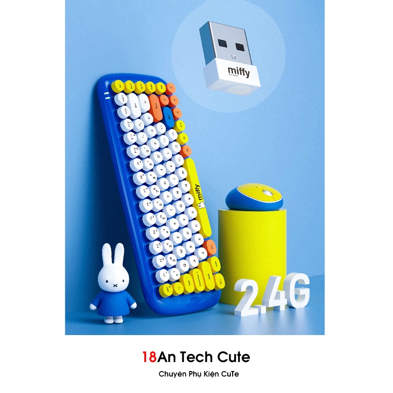 Combo bàn phím và chuột không dây Miffy 2.4G chính hãng | Phiên bản Cute Chị em xếp hàng