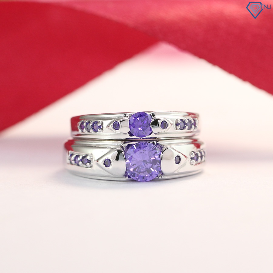 Nhẫn cặp bạc đôi nam nữ đính đá tím khắc tên ND0373 Trang Sức TNJ