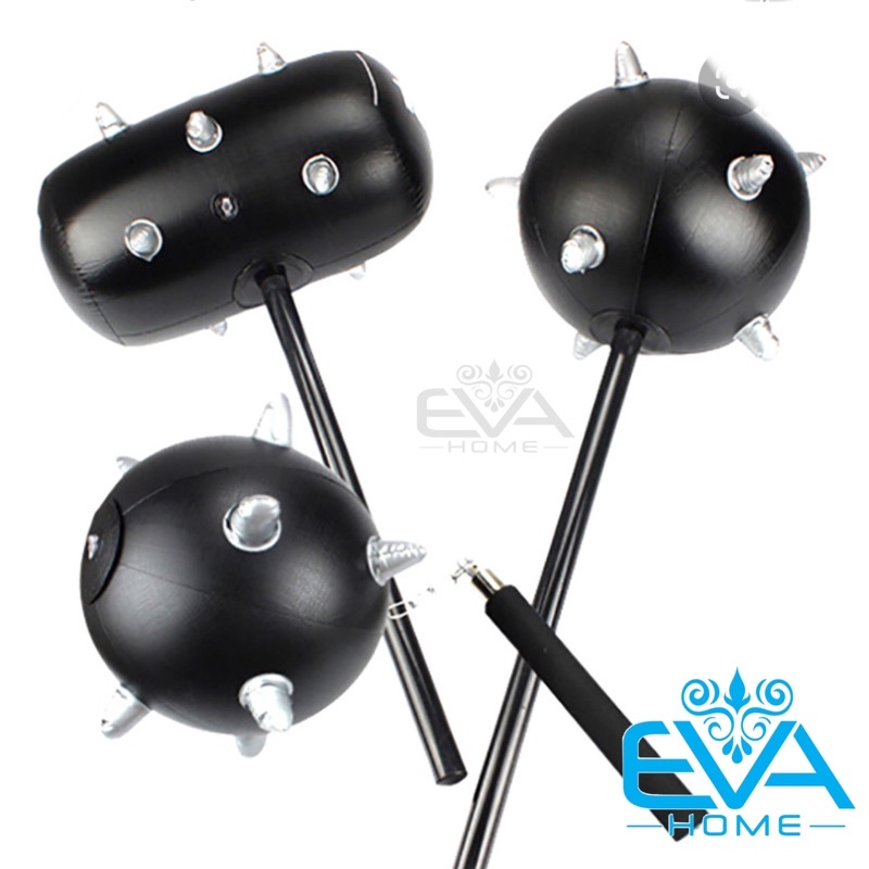 Đồ Chơi Bơm Hơi Búa Gai Tạ Đen Lớn Bơm Hơi Cán Cầm Cứng Size To Kèm Bơm Large Inflatablr Spiked Hammer With Pump
