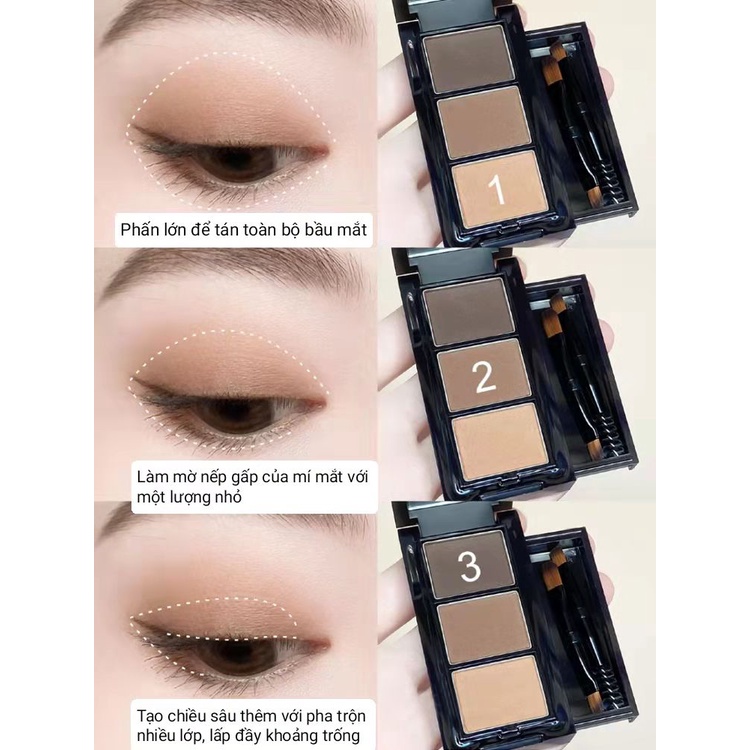 Unny Club Phấn trang điểm chân mày ba màu tự nhiên không nhòe chống thấm nước và mồ hôi