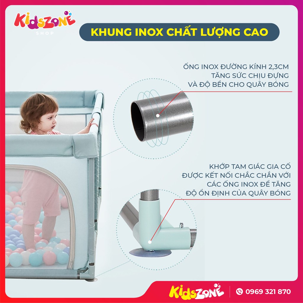 Quây Bóng Cho Bé Cao Cấp Loại 1, Kích Thước 1,5x1,5m. Khung Inox Chống Va Đập An Toàn Cho Bé [Tặng 100 quả bóng]