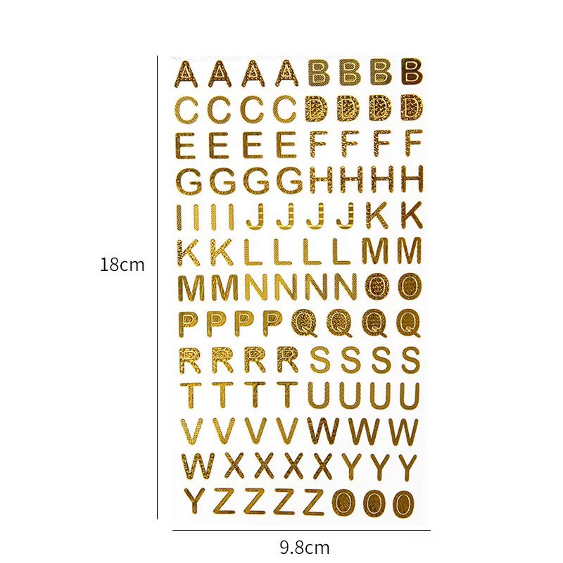 Sticker nhũ kim hình số và chữ (SN02)