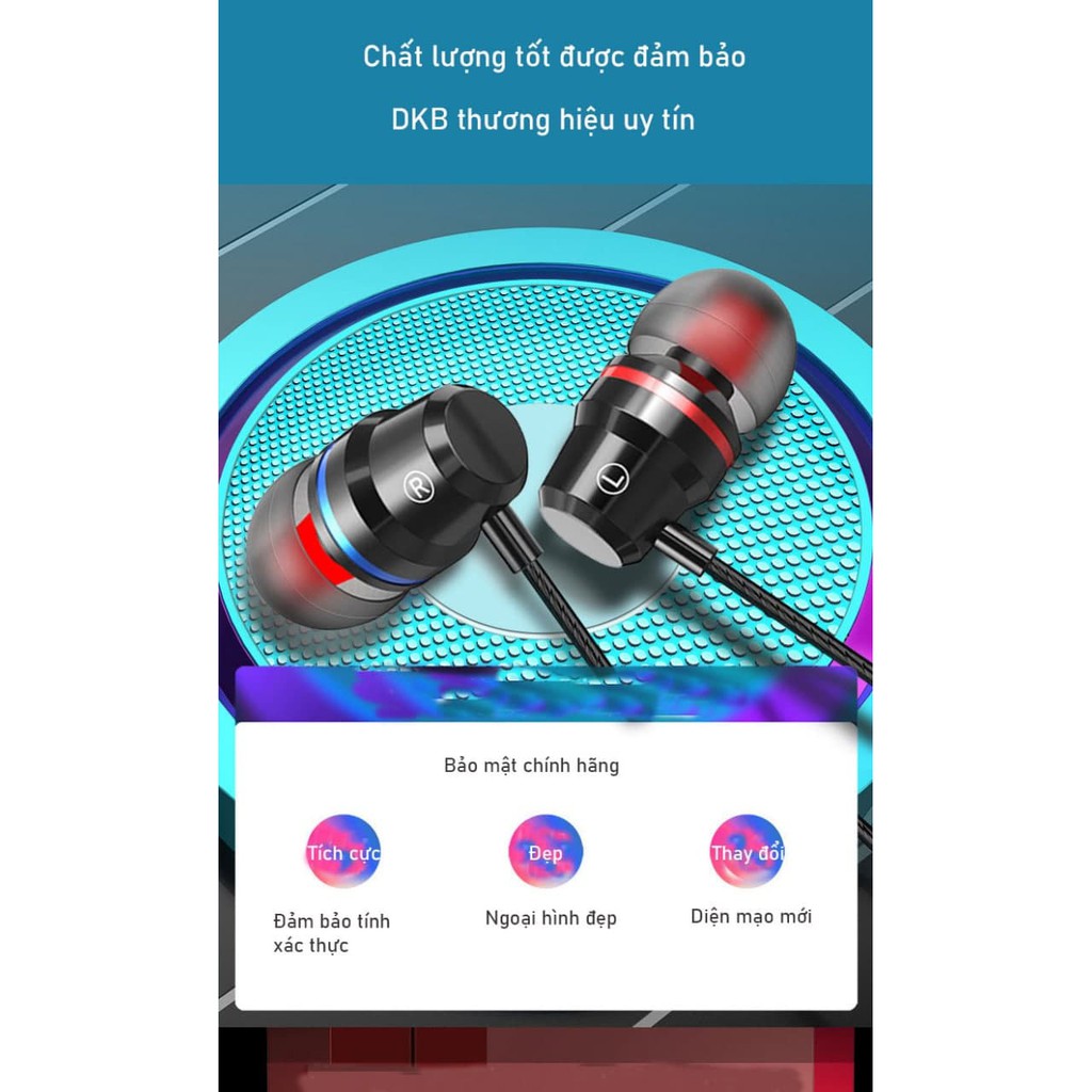 Tai nghe nhét tai chính hãng DKB kiểu dáng thể thao giắc cắm 3.5mm tích hợp microphone