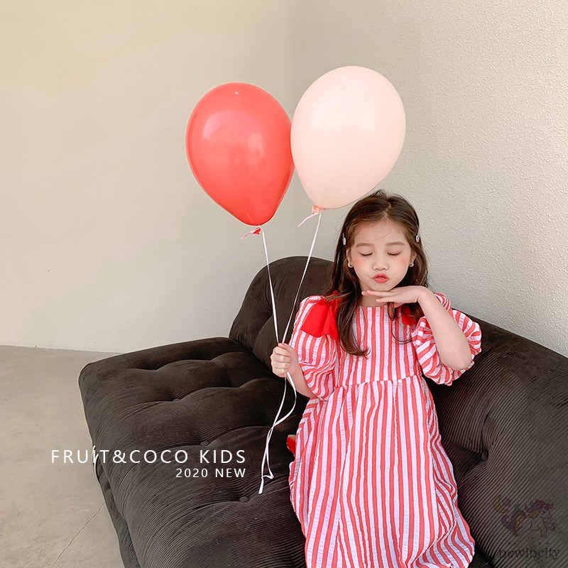 Đầm Công Chúa Tay Phồng Hoạ Tiết Kẻ Sọc Dễ Thương Cho Bé Gái