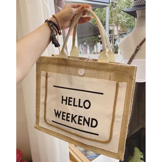 Túi cói đi biển mẫu mới hello weekend