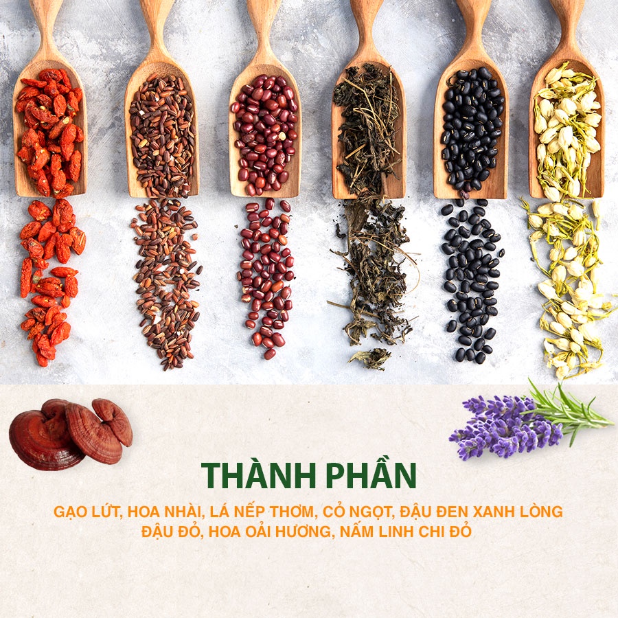 Trà thảo mộc Quê Việt - Mát gan, ngủ ngon, giảm căng thẳng mệt mỏi, nguyên liệu hữu cơ - hộp 600gram gồm 20 túi lọc